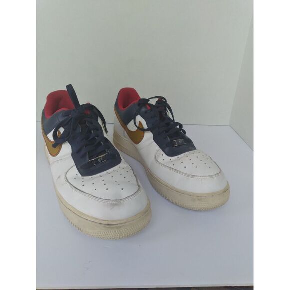 Nike Air Force 1 Low Top Sneakers White‎ Gold Navy Red Accent Shoes main image 4